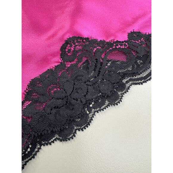 VTG Y2K Morgan Taylor Babydoll Satin Pink Slip Dress XL Chemise Lace Trim Teddy - Picture 13 of 14